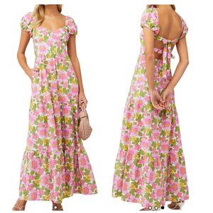 Show Me Your Mumu Cathy Floral Linen Maxi Dress Tie Back Small